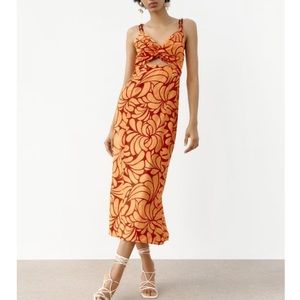 Zara orange print dress with chain straps NEVER WORN